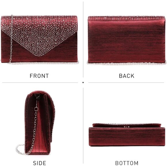 ⚡Women's Magnetic Closure Chain Strap Crossbody Envelope Red Clutch Handbag - Picture 4 of 7